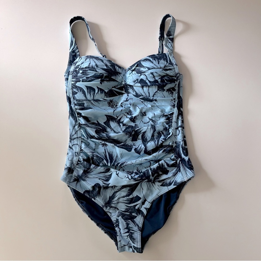 BOND EYE ONE PIECE Floral Hibiscus Blue SWIMSUIT Nip Tuck Twist Front Design